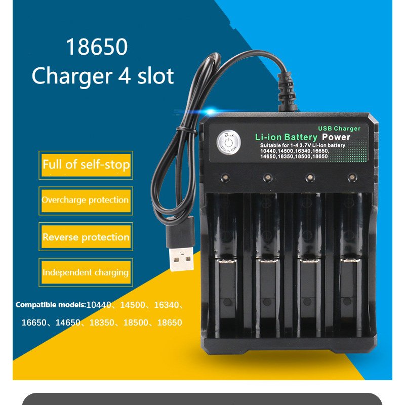 3.7V 18650 Charger Li-ion Battery USB Independent Charging Portable 18350 16340 14500 Battery Charger Four slots