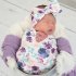 3Pcs Set Newborn Printing Infant Swaddle Towel Cap Hair Band Set Purple flower 80 80
