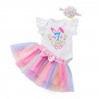 3pcs Baby Girls Skirt Set Flying Sleeve Romper Rainbow Princess Skirt With Headband For 0-2 Years Old Kids Rabbit 6-9M 74