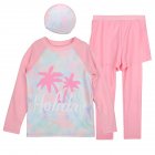 3pcs Children Split Swimsuit Long Sleeves Trousers Surfing Sunscreen Swimwear With Swimming Cap For Girls 322 pink 13-14Y 16