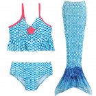 3pcs Girls Mermaid Swimsuit Set Sleeveless Tube Tops Briefs Mermaid Tail Three-piece Suit For 4-11 Years Old Kids blue  4-5Y 6