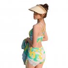 3pcs Women Split Swimsuit Cute Printing Sleeveless Tops Shorts Bikini Set With Long Sleeves Sunscreen Cover-up 039928 green M