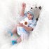 48cm Silicone Doll Reborn Baby Doll In Blue Dress Full Body Soft Silicone Realistic Baby Bath Toy Brown eyes