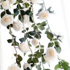 US 6 Feet Hand-made Artificial Silk Rose Vines Decorative Fake Rose Flower for Home <span style='color:#F7840C'>Wall</span> Garden Wedding Party Decor White