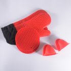 6pcs Kitchen Silicone Oven Mittens Set Heat Resistant Anti-scalding Mini Oven Gloves With Hot Pads Pot Holders red