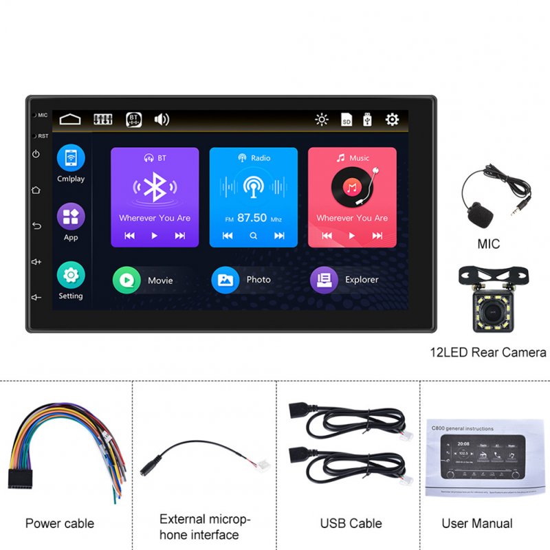 7-inch Touch-control Button Car Radio Wired Carplay Mp5 Player Universal Multimedia Gps Bluetooth-compatible Reversing Display Standard +12 light camera