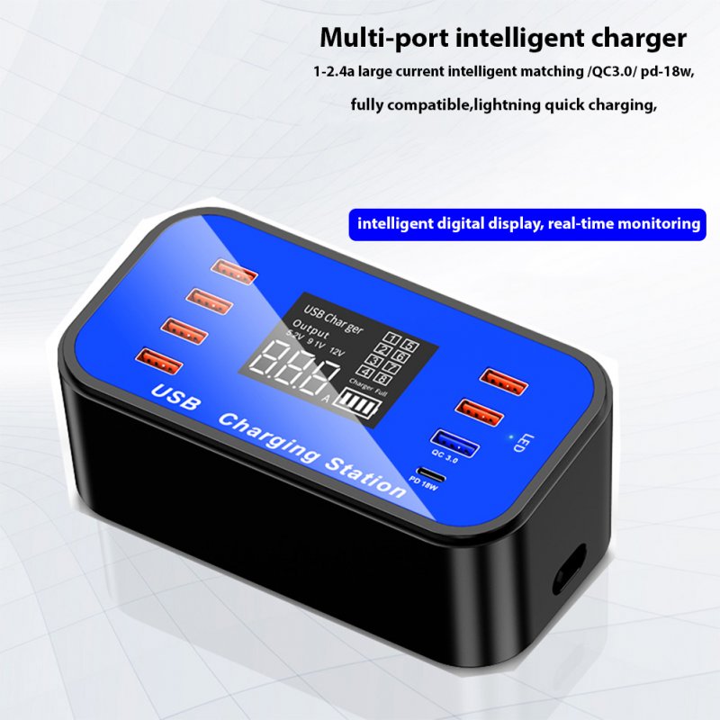 8 Port 8 A Charger Adapter Hub Quick Charge 3.0 USB Multi Port USB Charger Dock Station blue