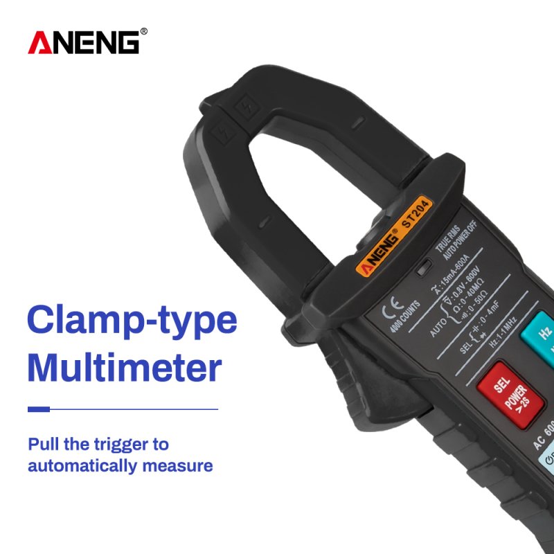 ANENG ST204 4000Counts Full Intelligent Automatic Range Digital Current Multimeter(AUTO) black