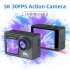 Action Camera 5K 30FPS 48MP WiFi Waterproof 30M Underwater Camera 2 Inch 1080P HD Touch Screen Sports Camera For Swimming Snorkeling Adventure black