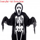 Adults Children Skeleton Ghost Costume for Masquerade Ball Halloween with Terrorist Mask Adult Skeleton Costume + Screaming Mask_free size