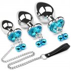 Anal Plug Set Metal Masturbation <span style='color:#F7840C'>Sex</span> <span style='color:#F7840C'>Toy</span> Men Buttplug Plug Hook with Bell and Crystal Heart Shaped Diamond S belt traction chain