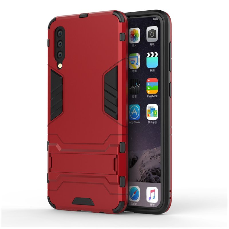 Anti-proof Phone Case TPU+PC Phone Shell with Hidden Bracket for Samsung A50 A30 red_Samsung A50/A50S/A30S (Universal)
