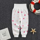 Baby Boys Girls Cotton Pants Cartoon Printing High Waist Belly Protecting Trousers For 1-3 Years Old Kids red heart-shape 6-12months M