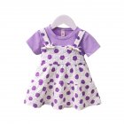 Baby Girls Summer Dress Polka Dot Print Round Neck Short Sleeve Bow Princess Dress Fake Two Pieces Purple 24-30M 100
