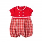 Baby Romper Classic Round Neck Plaid Printing Jumpsuits For 0-3 Years Old Boys Girls red plaid 12-24M 80