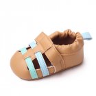 Baby Sandals Soft Sole Anti-slip Princess Shoes Pu Leather Low Top Breathable First Walkers Shoes For Boys Girls Light Brown 6-9M sole length 12cm