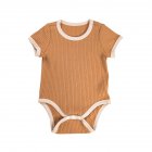 Baby Short Sleeves Bodysuit Round Neck Contrast Color Romper For 0-3 Years Old Boys Girls brown 0-3M 59