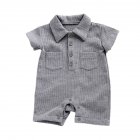 Baby Short Sleeves Romper Trendy Lapel Solid Color Breathable Jumpsuit For 0-3 Years Old Boys Girls gray 12-24M 80