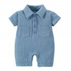 Baby Short Sleeves Romper Trendy Lapel Solid Color Breathable Jumpsuit For 0-3 Years Old Boys Girls gray blue 12-24M 80