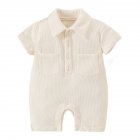 Baby Short Sleeves Romper Trendy Lapel Solid Color Breathable Jumpsuit For 0-3 Years Old Boys Girls beige 12-24M 80