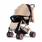 Baby Stroller Four-wheel Lightweight Foldable Baby Carriage Two Way Baby Pushing Car With Mosquito Net Storage Basket Khaki