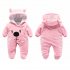 Baby Unisex Cute Cartoon Jumpsuit Thicken Flannel Rompers Warm Hooded Clothes  Pink 3M