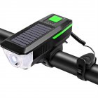Bike Light Solar Usb Rechargeable Dual Charging Horn Lamp Waterproof Bicycle Front Headlight Flashlight green