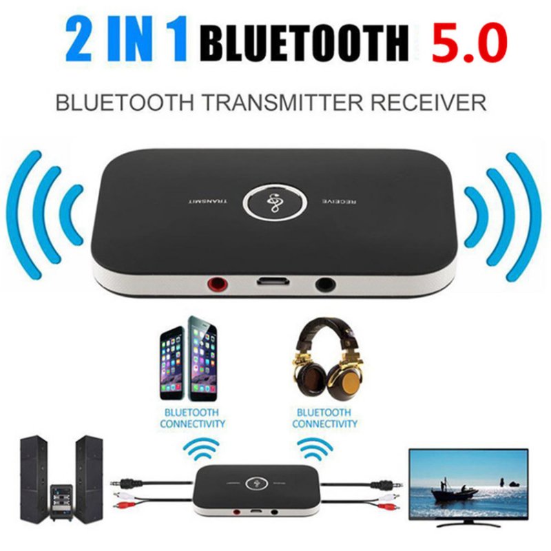 Bluetooth 5.0 Audio Receiver Transmitter 2 IN 1 RCA 3.5MM 3.5 AUX Jack USB Stereo Music Wire black