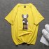 Boy Girl KAWS Couple T shirt Cartoon Doll Crew Neck Short Sleeve Loose Student Pullover Tops Yellow XXL