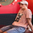 Boy Girl KAWS Couple T-shirt Cartoon Doll Crew Neck Short Sleeve Loose Student Pullover Tops Pink_XXL