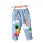 Boys Cotton Jeans Children Middle Waist Fashion Casual Cartoon Anime Trousers For 1-6 Years Old Kids light blue 1-2Y 80cm