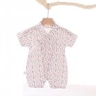 Boys Girls Short Sleeves Romper Summer Cotton Slanted Lace-up Breathable Jumpsuit For 0-3 Years Old Kids pink floral 1-2Y 73CM