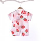 Boys Girls Short Sleeves Romper Summer Cotton Slanted Lace-up Breathable Jumpsuit For 0-3 Years Old Kids strawberry 9-12M 66cm