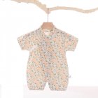 Boys Girls Short Sleeves Romper Summer Cotton Slanted Lace-up Breathable Jumpsuit For 0-3 Years Old Kids small chrysanthemum 1-2Y 73CM