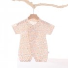 Boys Girls Short Sleeves Romper Summer Cotton Slanted Lace-up Breathable Jumpsuit For 0-3 Years Old Kids small yellow flower 3-9M 59cm