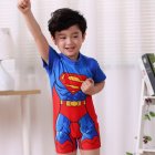 Boys One-piece Swimwear Trendy Cartoon Printing Short Sleeves Round Neck Quick-drying Swimsuit superman 6-8year XL