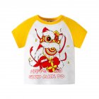 Boys Short Sleeves T-shirt Chinese Style Lion Dance Printing Round Neck Tops For 2-8 Years Old Kids yellow sleeves 7-8Y 140cm