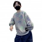 Boys Sweatshirt Cotton Printed Pullover Top Round Neck Long Sleeve Blouse Clothes grey 5-6Y 120cm