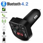 Car Fm Transmitter Bluetooth Hands-free Receiver Dual USB Fast Charger Black