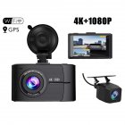 Car HD Driving Recorder 3-Inch 4k+1080p Dual Lens Wide-angle Dual Recording Night Vision Dash Cam black
