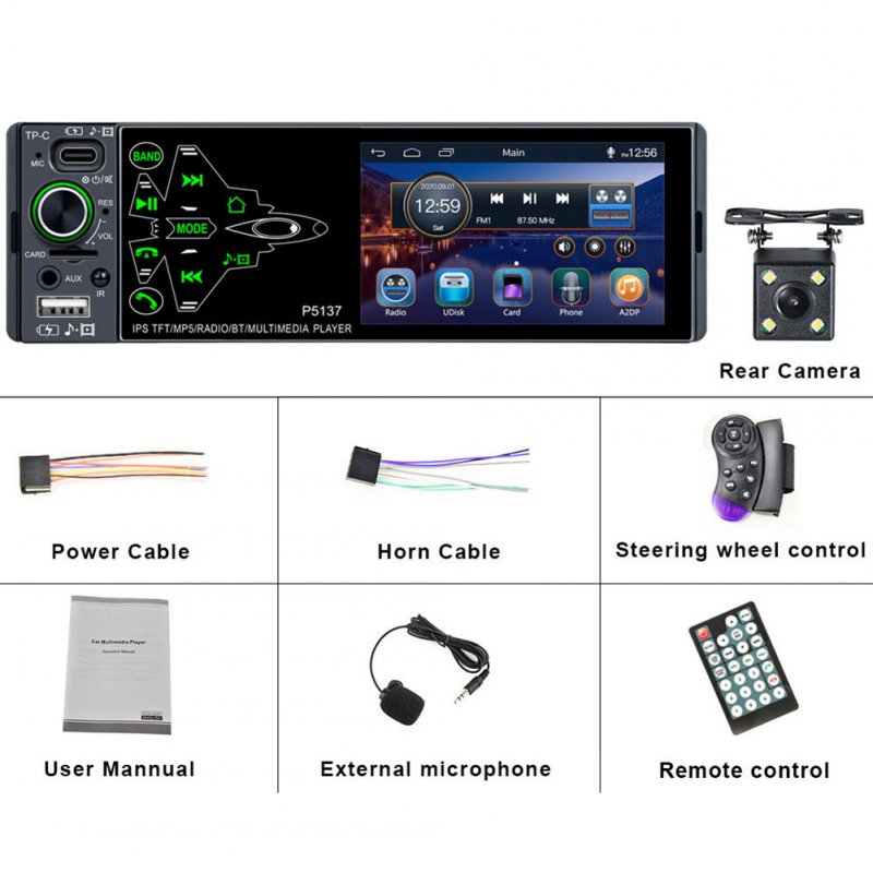 Car Radio 3.8-inch Ips Full Touch-screen Mp5 Player Pm3 Bluetooth-compatible Radio Reversing Video Display Accessories Standard +4 light camera