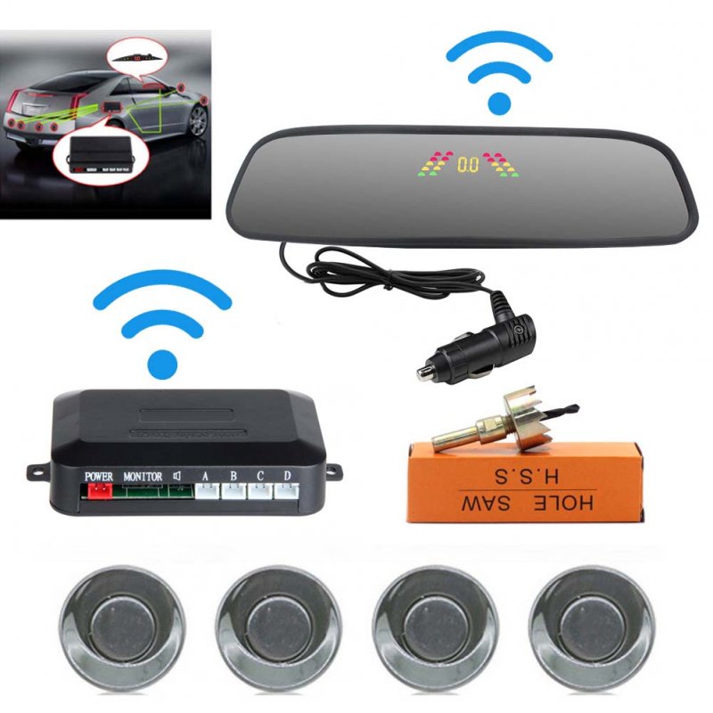 Car Reversing Parking Camera Wireless Parking Sensor Car Rear View Parking Sennor Kit Detector Led Display Automatic Auxiliary Car Parking Gray probe