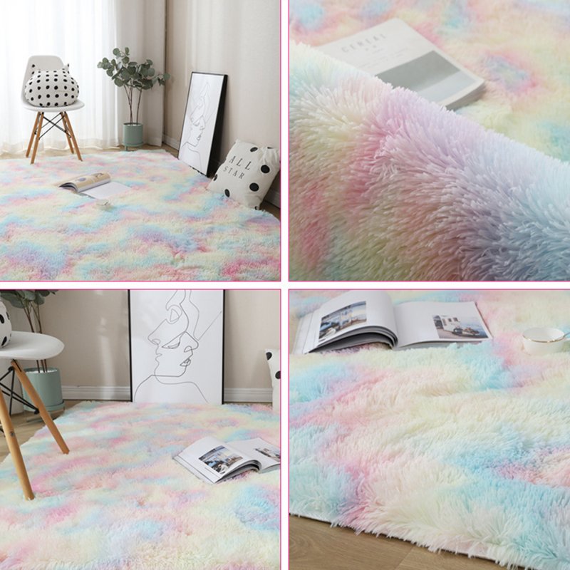 Carpet Tie Dyeing Plush Soft Floor Mat for Living Room Bedroom Anti-slip Rug Rainbow colors_40x60cm