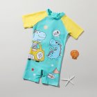 Cartoon Dinosaur Printing One-piece Swimsuit For Boys Girls Summer Rashguard Short Sleeves Beach Bathing Suit Dinosaur 6-7years XL