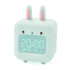 Cartoon Rabbit-shaped Silicone Intelligent Alarm  Clock Rechargeable Voice Timekeeping Custom Music Clock With Night Light For Children Green