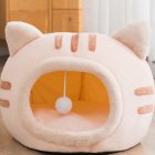 Cat Winter Warm Bed Cat Shape Soft Comfortable Wear-resistant Semi Enclosed Cat House Pet Supplies Pink M 40 x 40 x 32