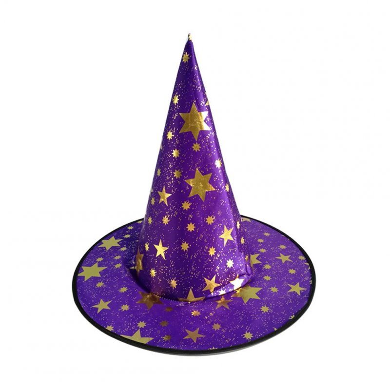Children Adult Halloween Cosmetic Ball Party Pentagonal Magic Wizard Cap Witch Hat Purple star hat_38*36cm