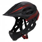 Children Bike Riding 16-Hole Breathable Helmet Detachable Full Face Chin Protection Balance Bicycle <span style='color:#F7840C'>Safety</span> Helmet with Rear Light Black red_One size