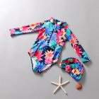 Children One-piece Swimsuit With Swimming Cap Girls Long Sleeves Sunscreen Cartoon Swimwear For Swimming sun flower 3-4years S