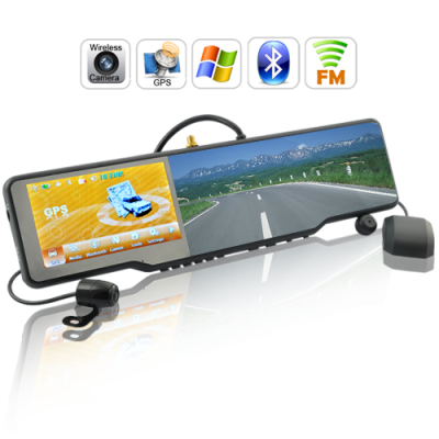 Car Rearview Mirror with GPS, DVR, Camera 